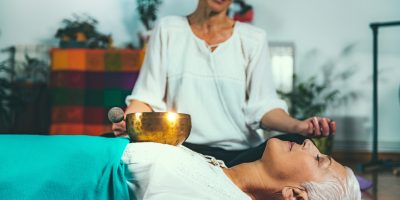 Tibetan singing bowl in sound meditation therapy